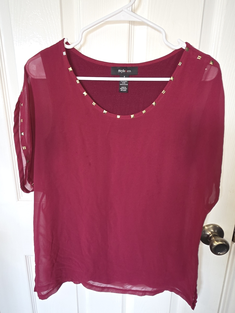 Style & Co. Burgundy Chiffon Stud-Trim Blouse